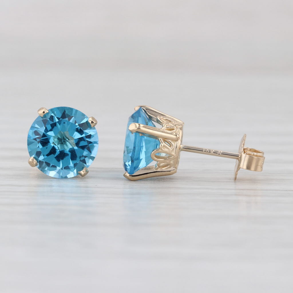 5ctw Round Blue Topaz Stud Earrings 14k Yellow Gold Solitaire Studs