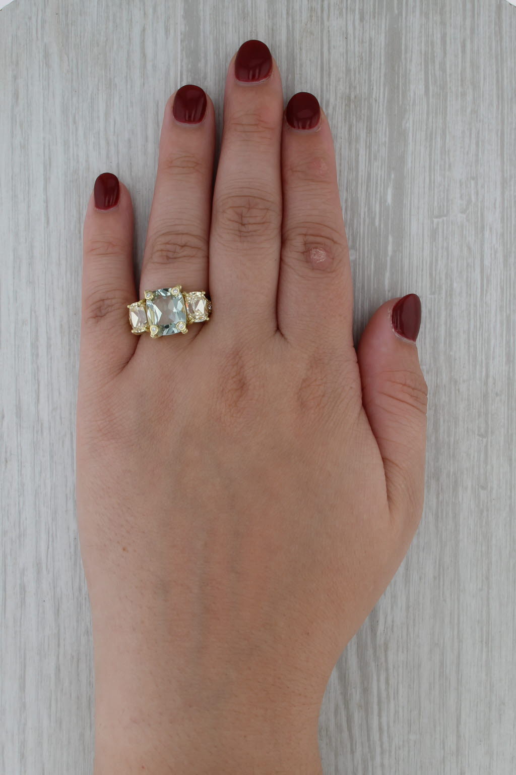 Judith Ripka Prasiolite Green Amethyst Diamond Ring 18k Yellow Gold Size 6.25