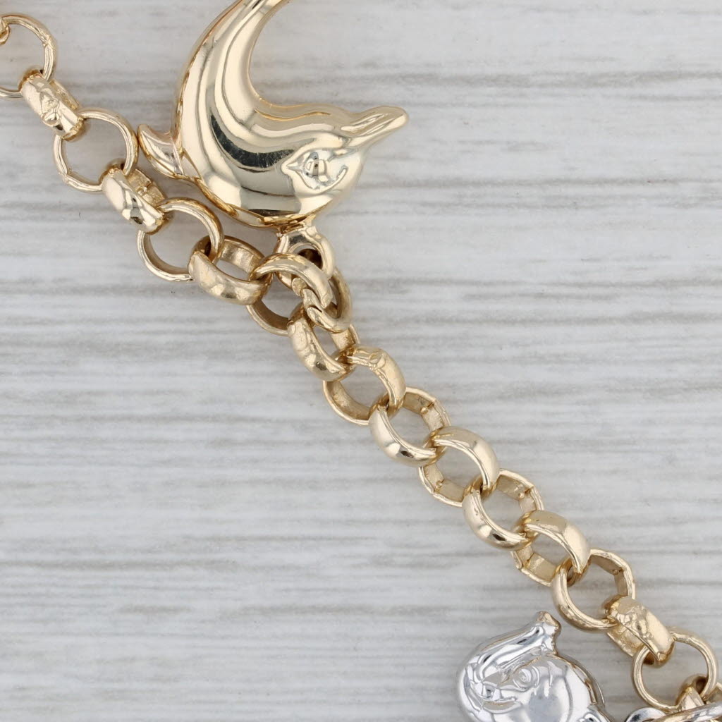 Gray Elephant Dolphin Hand Bangle Charm Bracelet 10k Gold 7" Good Luck