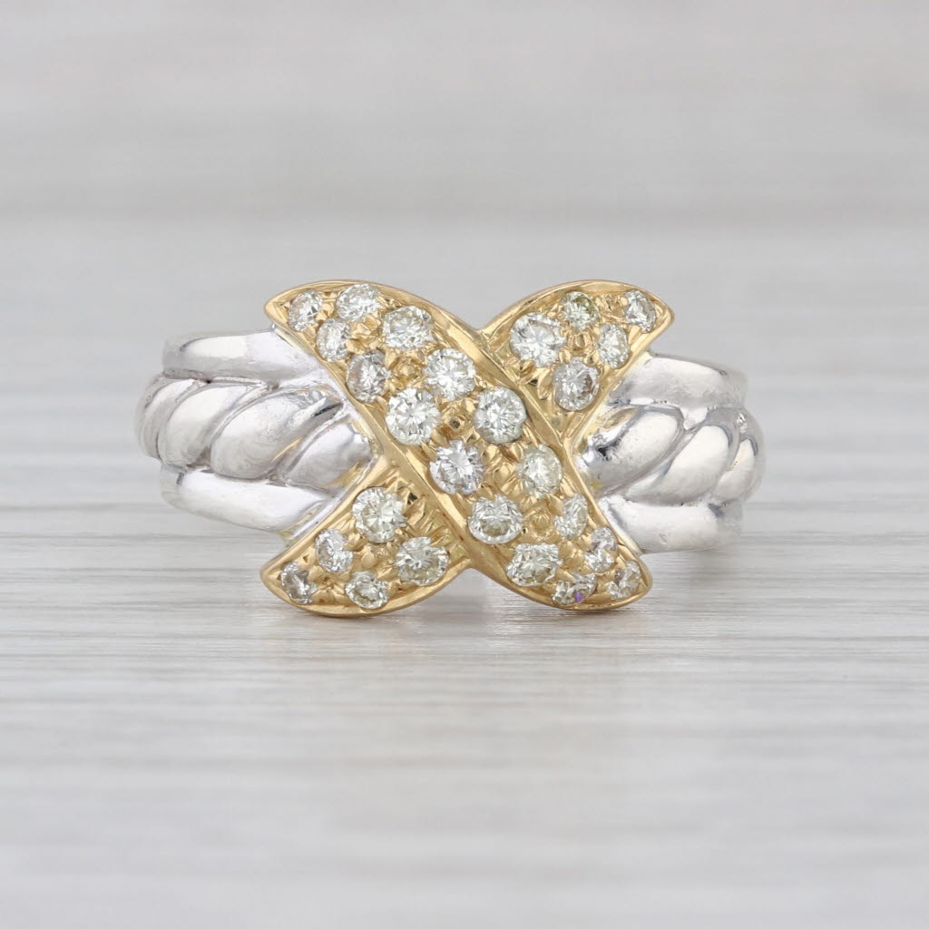 0.65ctw Diamond X Love Knot Ring Sterling Silver 18k Gold Size 7.25 Cocktail SJ