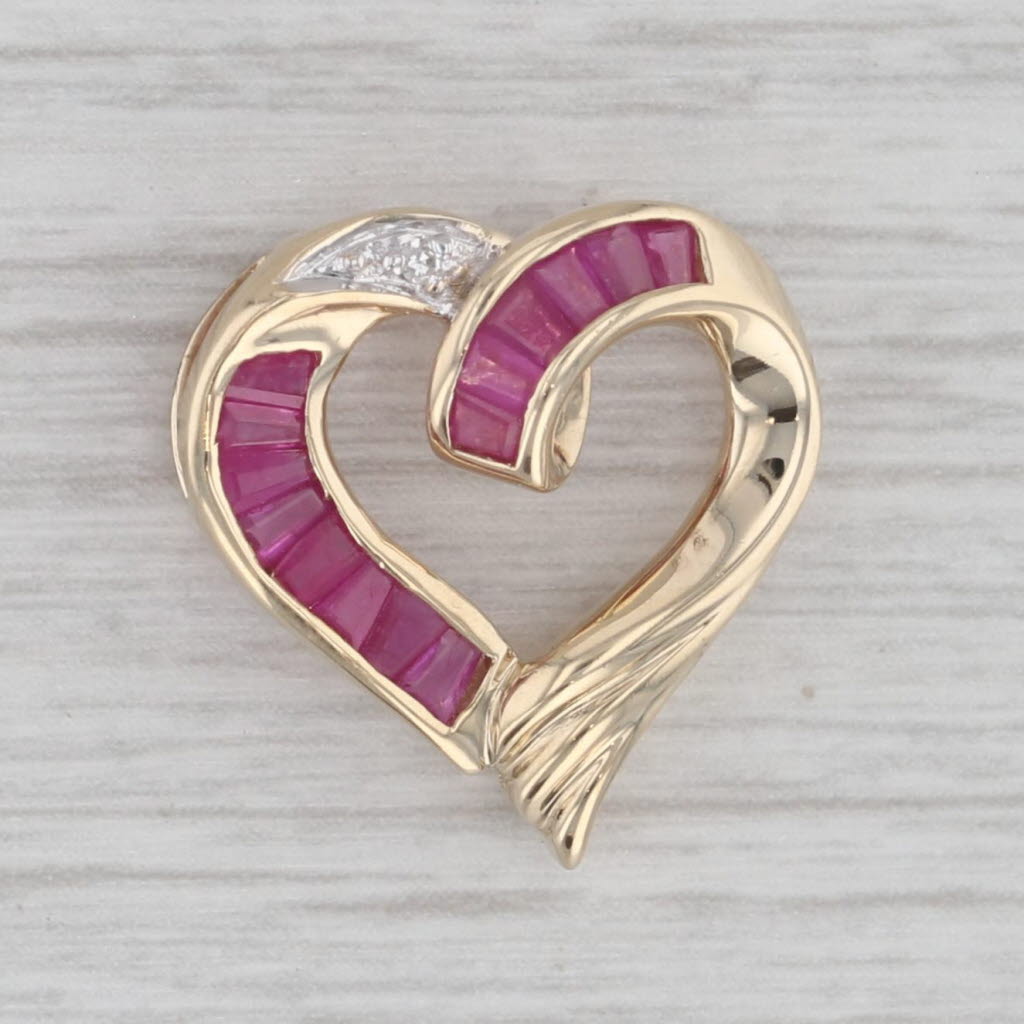 Gray 0.65ctw Pink Sapphire Diamond Open Heart Pendant 10k Yellow Gold Floating Drop