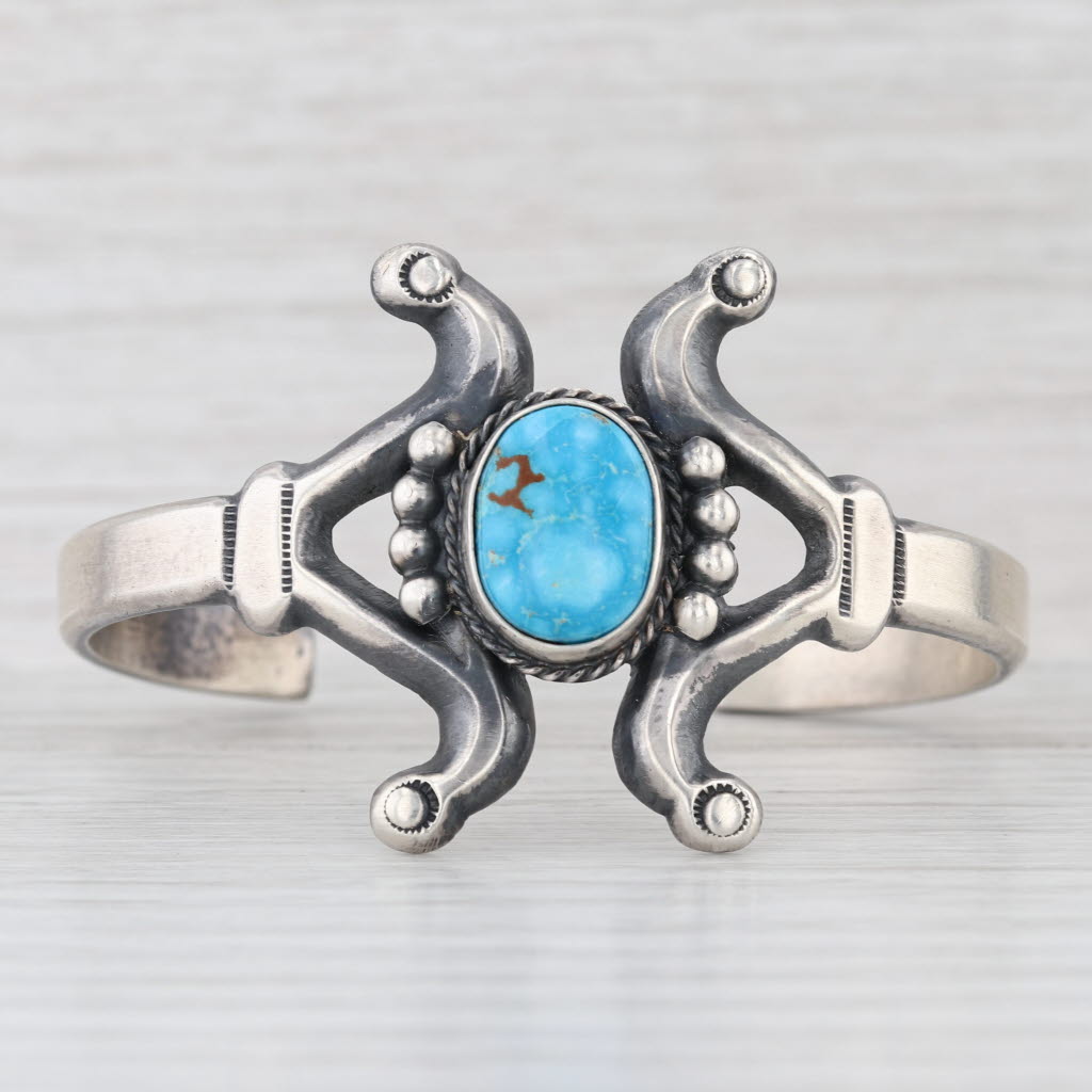 Vintage Native American Turquoise Cuff Bracelet Sterling Silver Navajo Bitsui