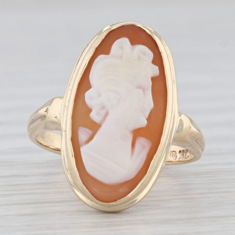 Carved Shell Oval Cameo Ring 10k Yellow Gold Size 5.5