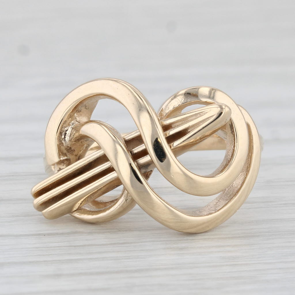 Light Gray Abstract Knot Work Ring 14k Yellow Gold Size 7.75 Statement