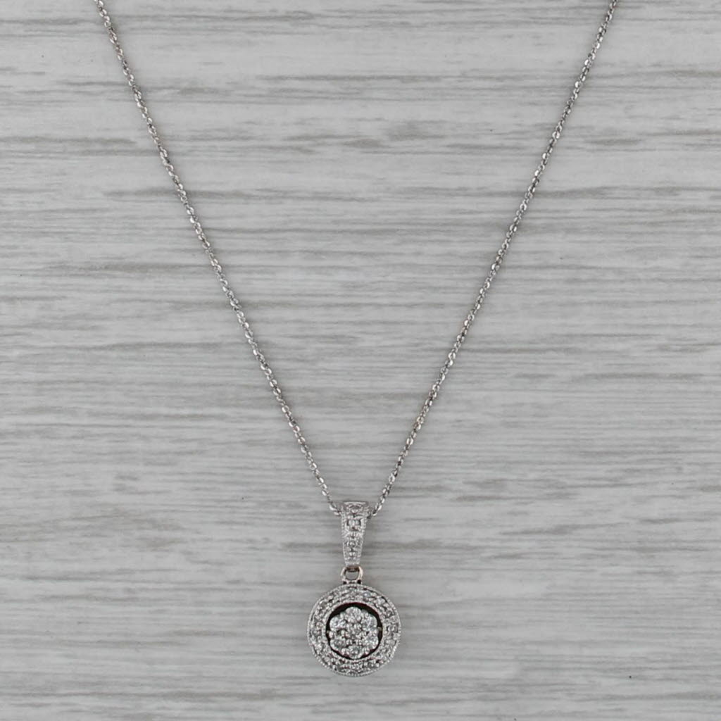 0.15ctw Diamond Pendant Necklace 10k White Gold Adjustable 20.5" S-Link Chain