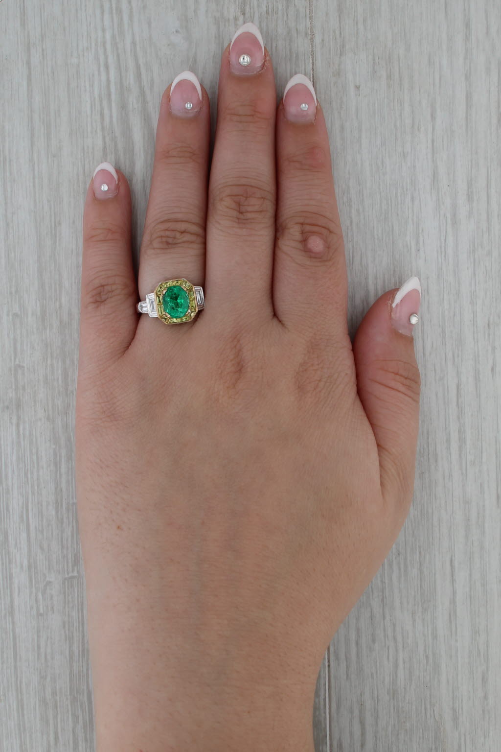 2.58ctw Emerald Yellow SapphireHalo Diamond Ring 14k Yellow White Gold Size 6.5