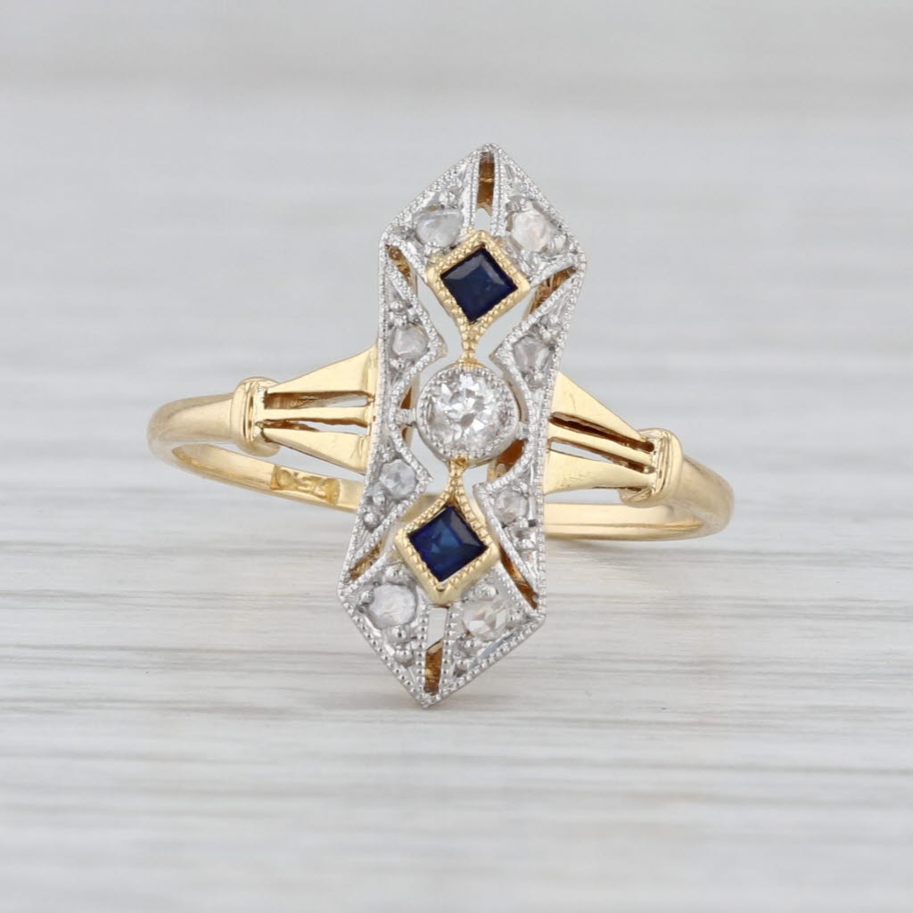 Art Deco 0.11ctw Diamond Lab Created Ring 18k Gold Platinum Size 5.75
