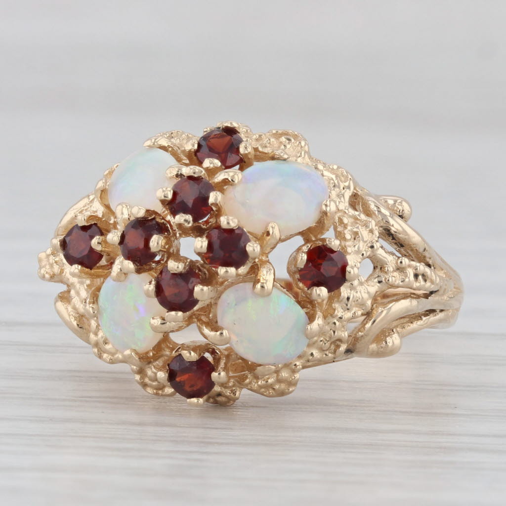 Gray Garnet Opal Cluster Domed Cocktail Ring 14k Yellow Gold Size 7.5