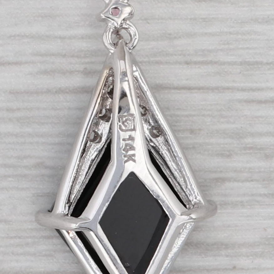 Gray Onyx Pink Tourmaline Diamond Pendant Necklace 14k White Gold 18.25" Rope Chain