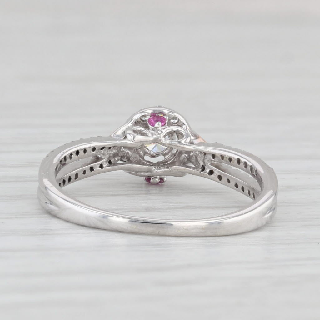 Light Gray 0.25ctw Diamond Halo Engagement Ring 10k White Gold Size 6.5 Lab Created Rubies