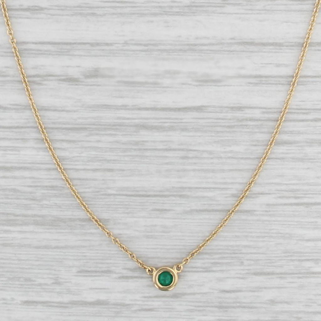 Tiffany Peretti Color by the Yard Emerald Solitaire Necklace 18k Gold Boxes 16"