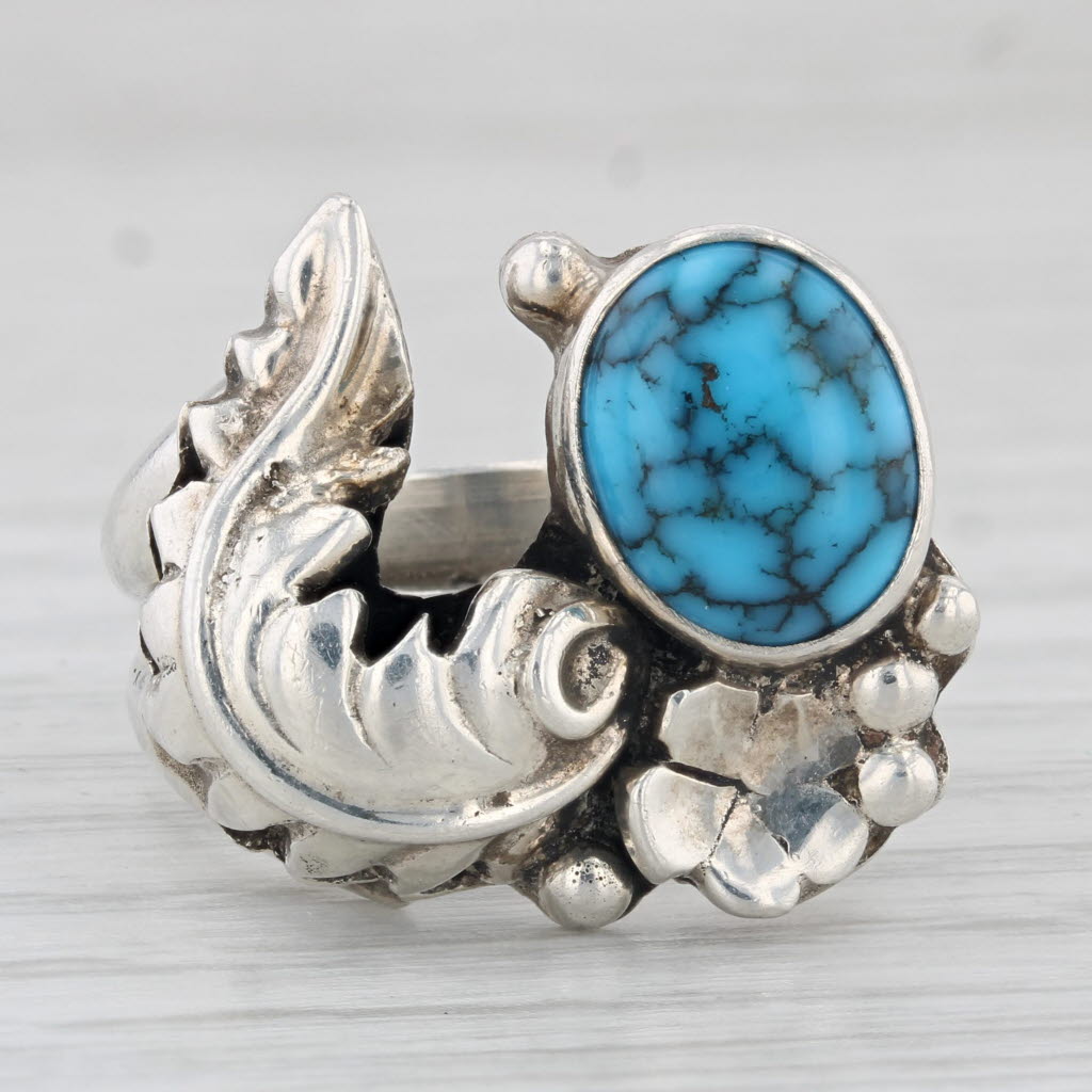 Light Gray Blue Turquoise Vintage Native American Ring Sterling Silver Size 6 Statement