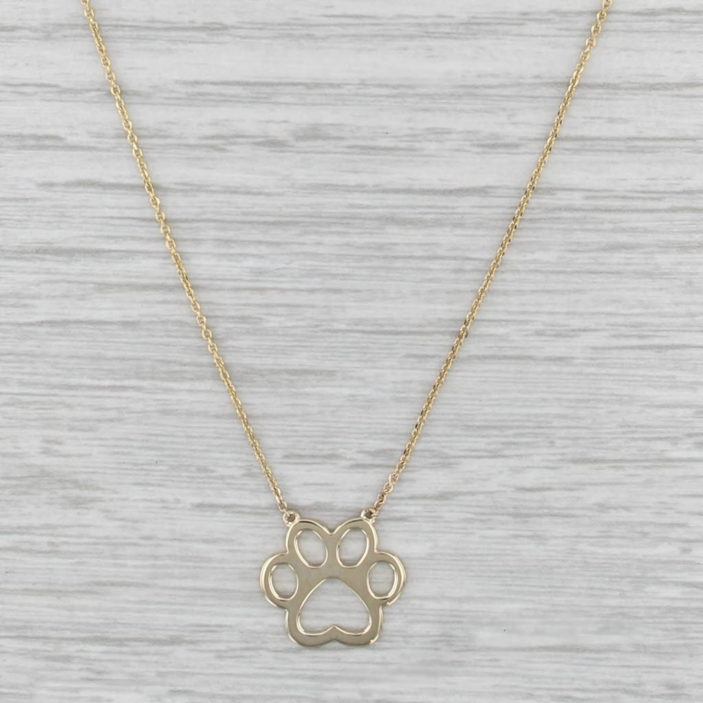 Paw Print Pendant Necklace 10k Yellow Gold 16" 18" Cable Chain