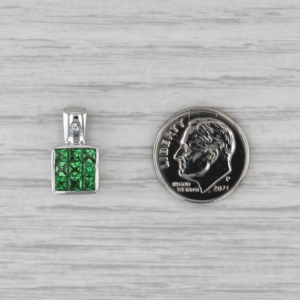 0.80ctw Tsavorite Green Garnet Diamond Pendant 18k White Gold Small Drop