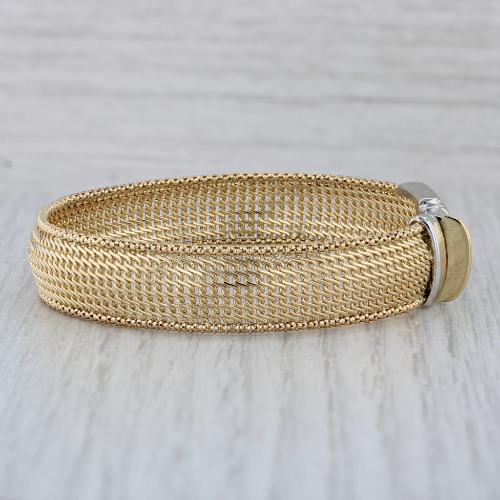 Gray Belt Buckle Bracelet 18k Yellow White Gold Mesh Band 7.25"