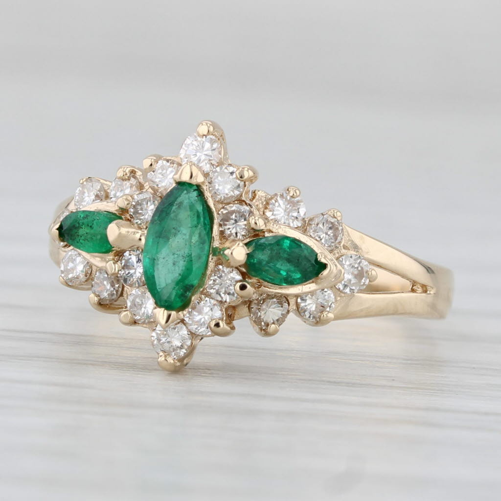 Light Gray 0.72ctw Emerald Diamond Ring 14k Yellow Gold Size 6.5