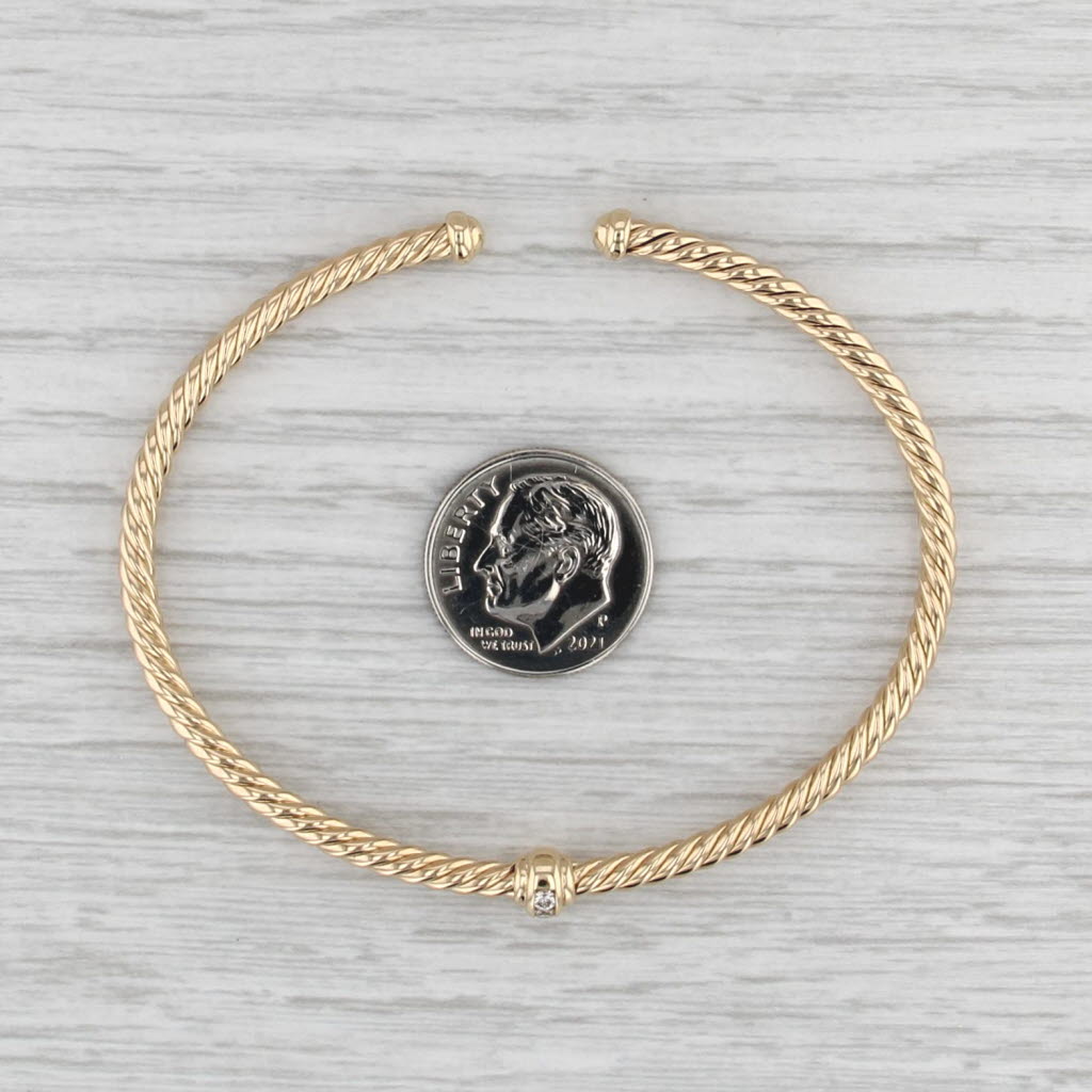 David Yurman Cablespira Station Flex Cuff Bracelet w/ Pouch 18k Gold 3mm 6.5"
