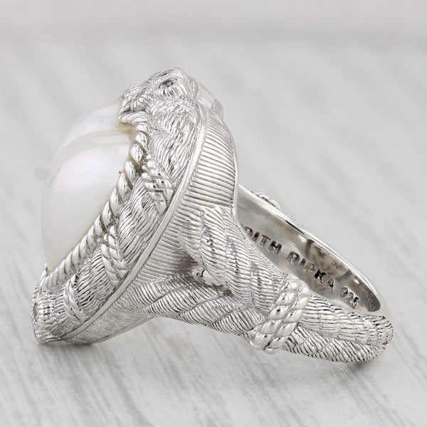 Judith Ripka Faux Pearl Heart Ring Sterling Silver Cubic Zirconia Sz 7 Statement