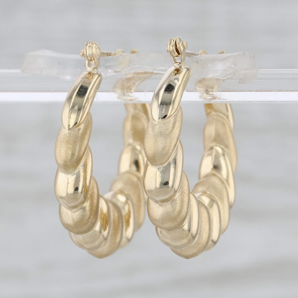 Beveled Croissant Hoop Round Earrings 14k Yellow Gold Hoops Snap Top Post