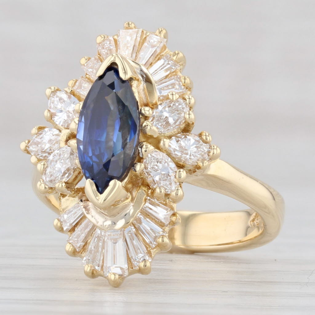 Light Gray 2.45ctw Marquise Blue Sapphire Diamond Halo Ring 18k Yellow Gold Size 5.75