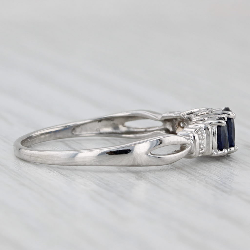 Light Gray 0.80ctw Oval 3-Stone Lab Created Blue Sapphire Ring 10k White Gold Size 8.25