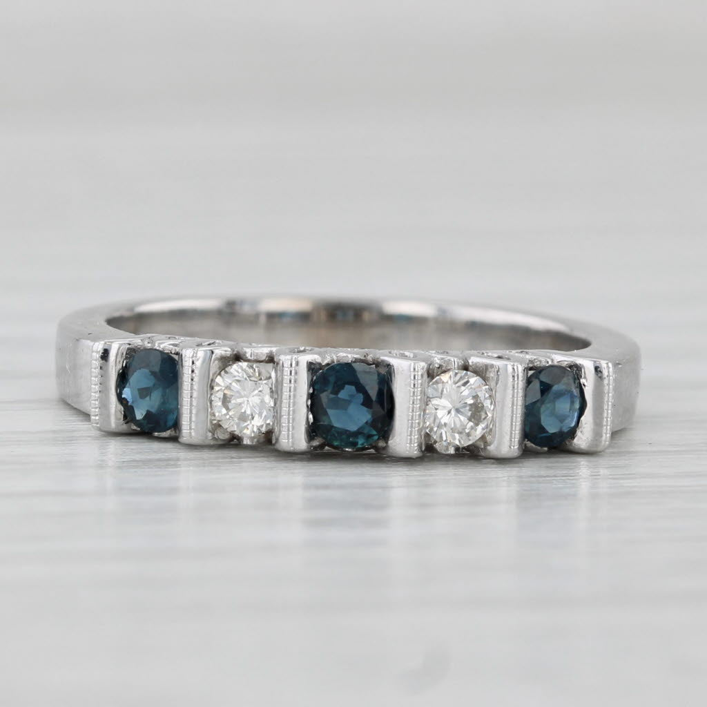 Light Gray 1.58ctw Blue Sapphire Diamond Ring 14k White Gold Sz 7 Wedding Anniversary Band