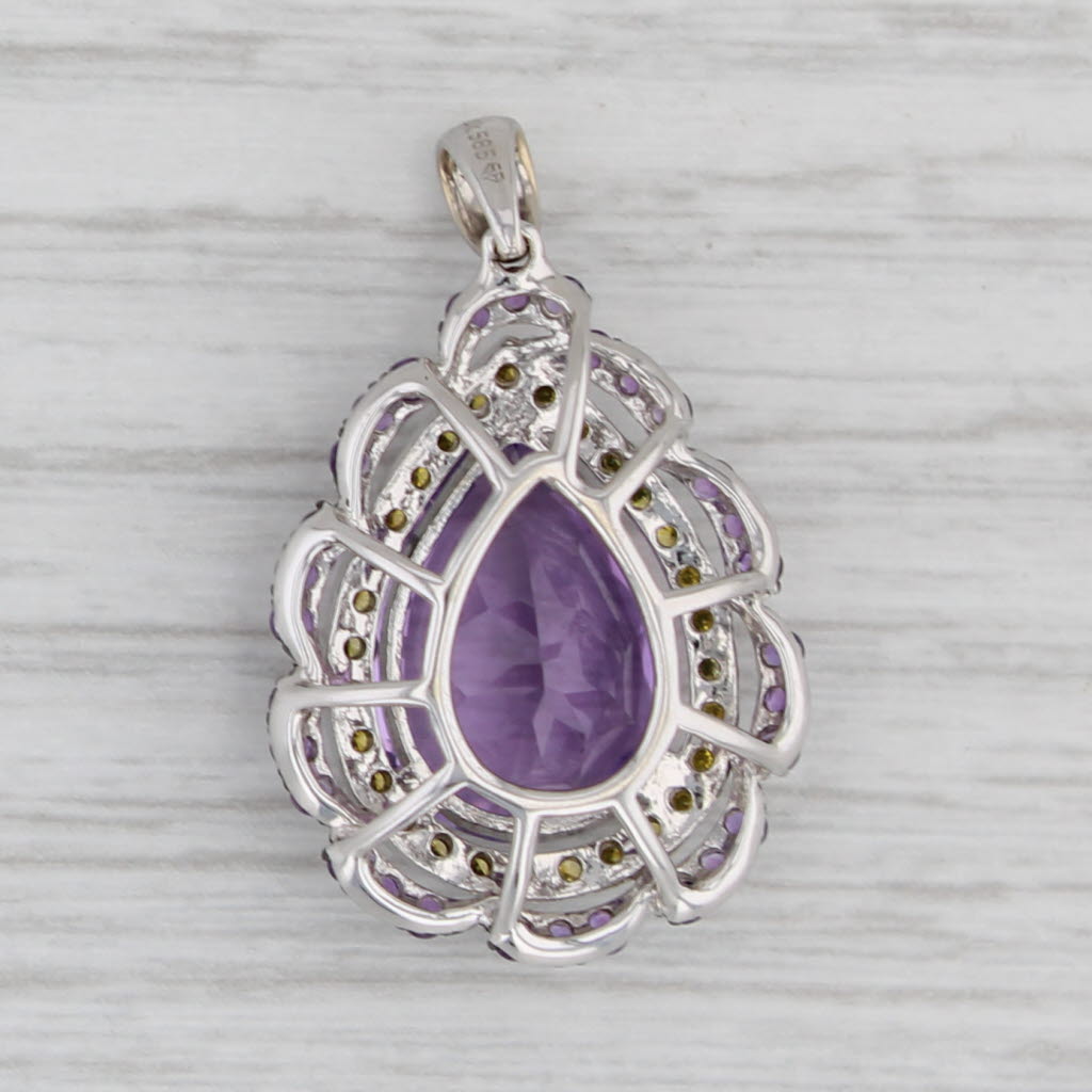 Gray 5.83ctw Amethyst Yellow Diamond Teardrop Pendant 14k White Gold