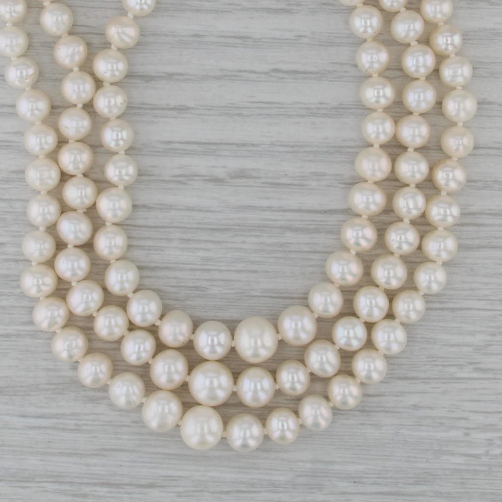3-Strand Graduated Cultured Pearl Necklace 14k Yellow Gold 17"