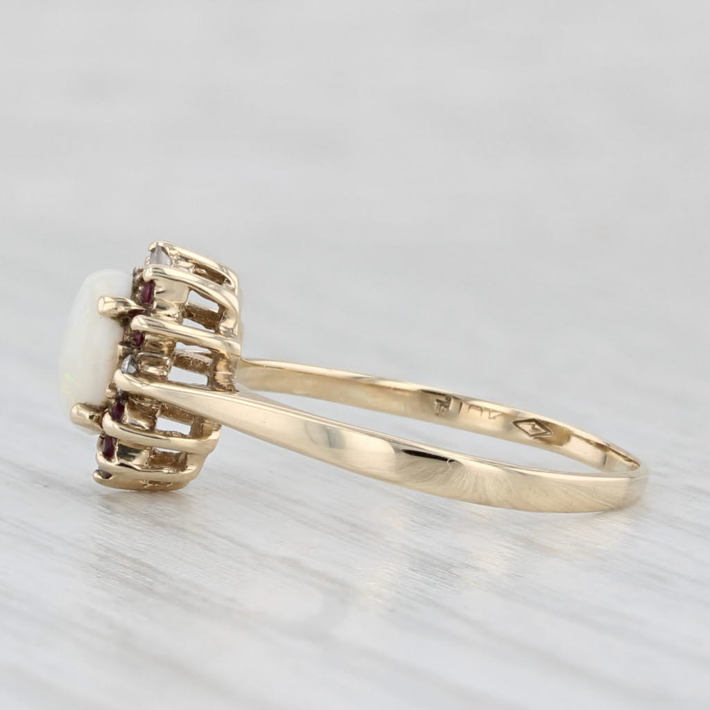 Light Gray Opal Ruby Diamond Halo Ring 10k Yellow Gold Size 7 Cathedral Band