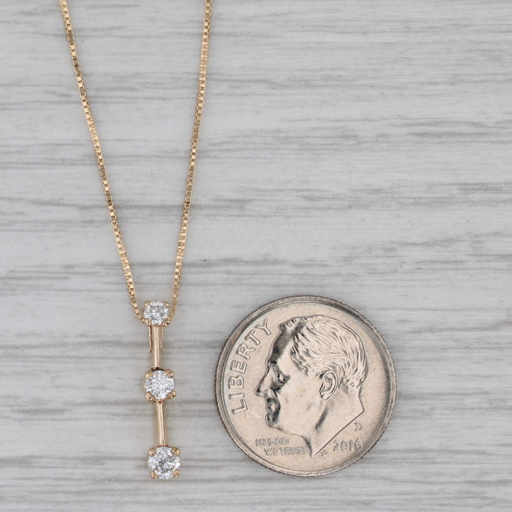 Gray 0.25ctw Diamond 3-Stone Journey Pendant Necklace 14k Yellow Gold 17" Box Chain