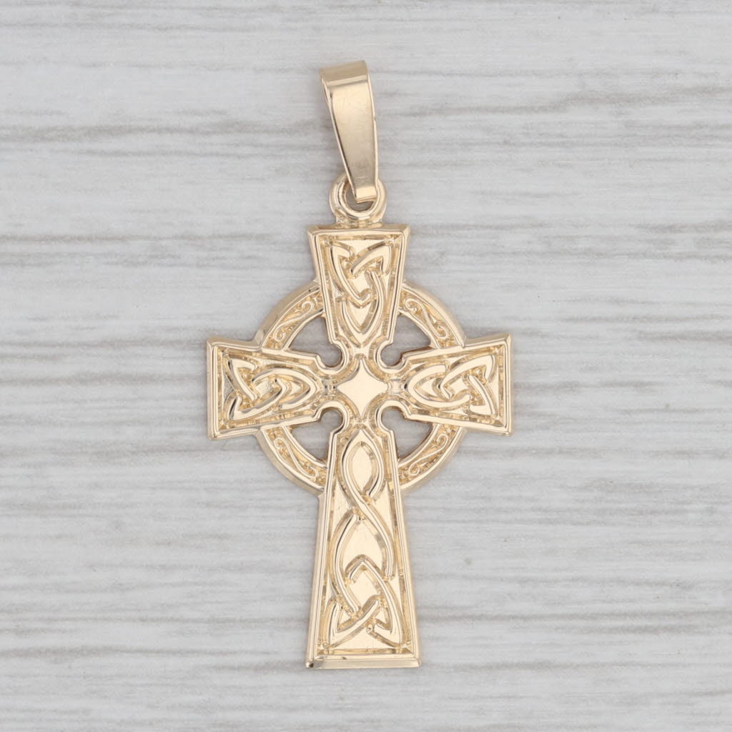 Gray Irish Celtic Knot Iona Cross Pendant 10k Yellow Gold