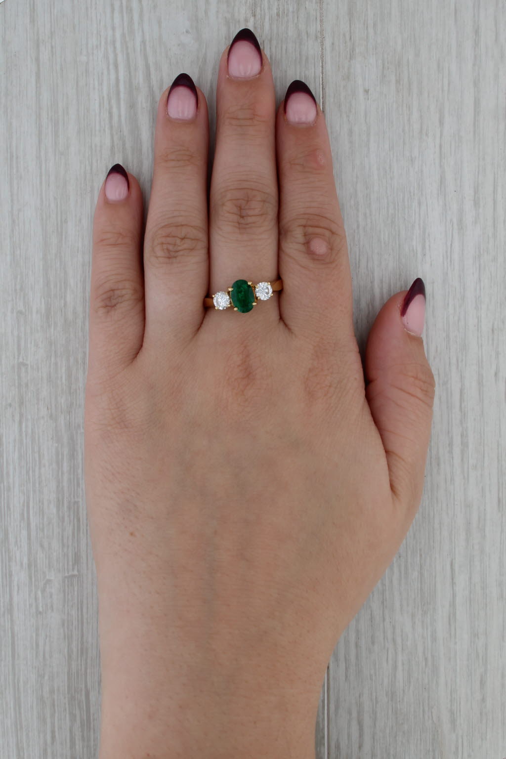 2.25ctw Emerald Diamond Ring 18k Yellow Gold Size 10.5 3-Stone Engagement