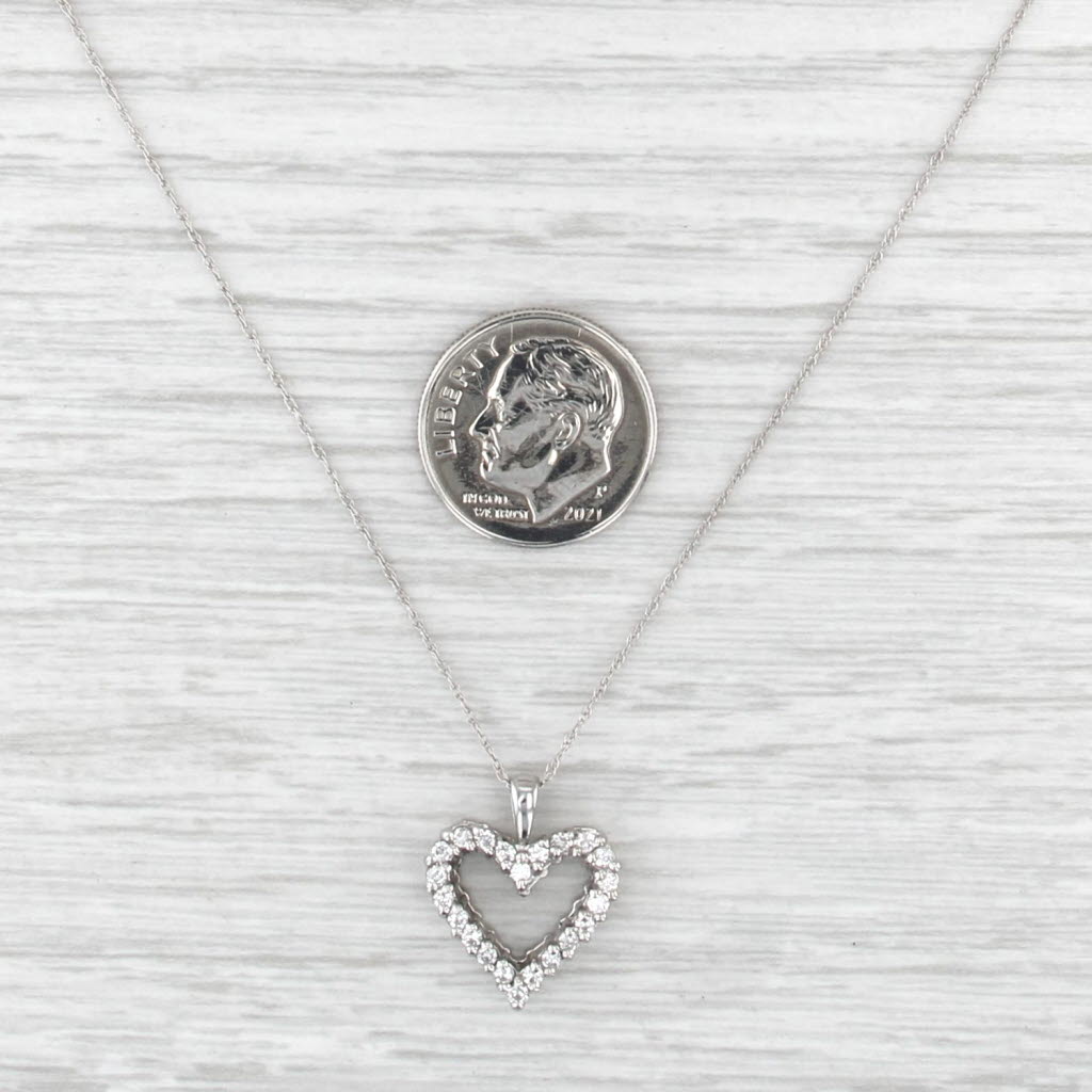 0.37ctw Diamond Open Heart Pendant Necklace 14k White Gold 18" Rope Chain