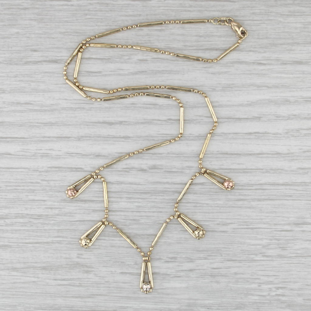 Bar Bead Link Teardrop Fringe Necklace 14k Yellow White Rose Gold 17"