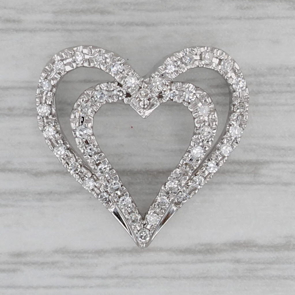 Gray Pave Diamond Interlocking Hearts Pendant 10k White Gold