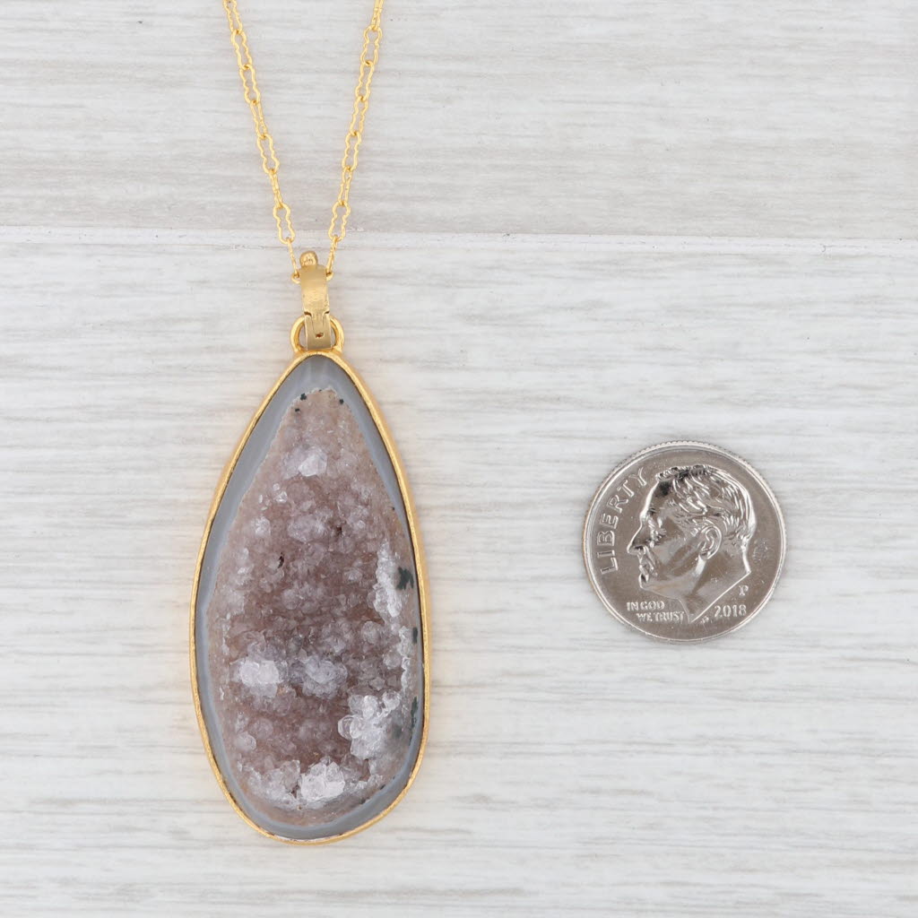 New Nina Wynn Agate Druzy Quartz Pendant Necklace Sterling Gold Vermeil