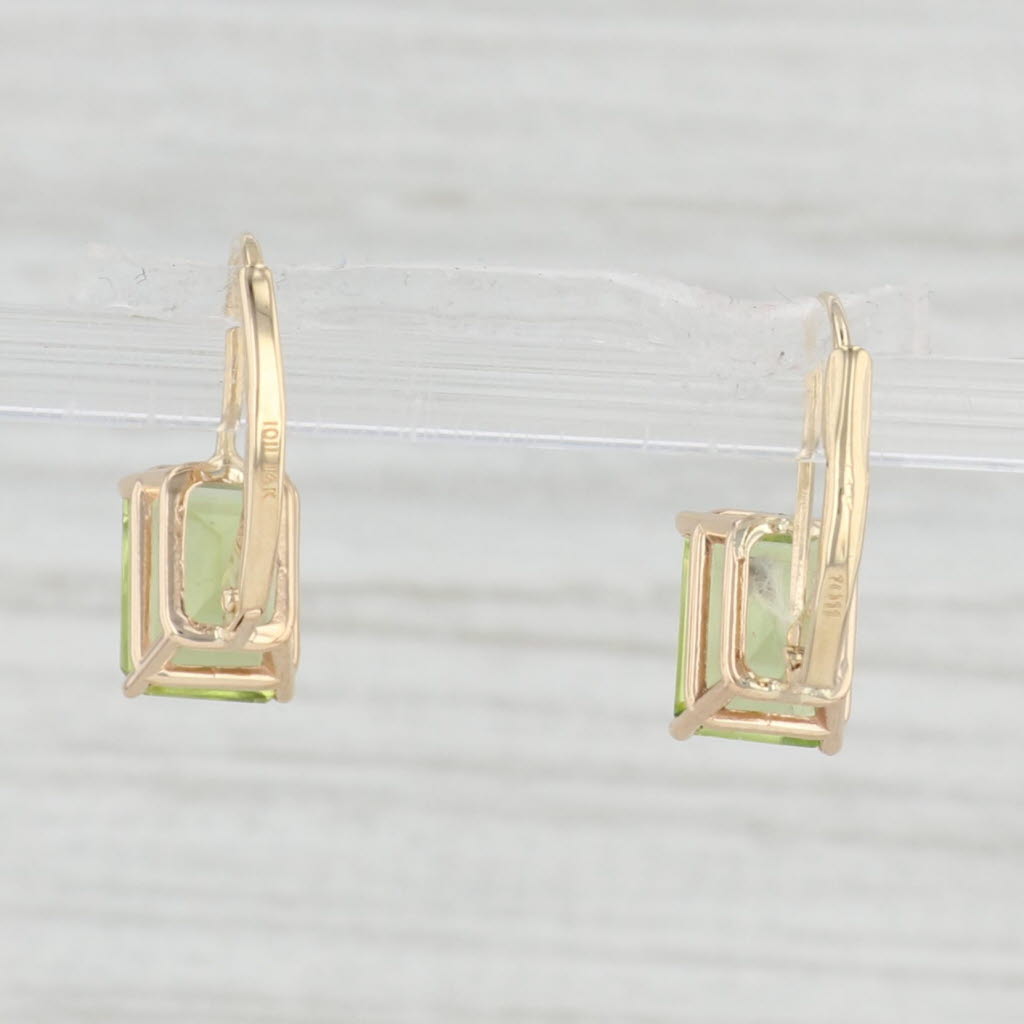 Light Gray 3.4ctw Peridot Drop Earrings 14k Yellow Gold Emerald Cut August Birthstone