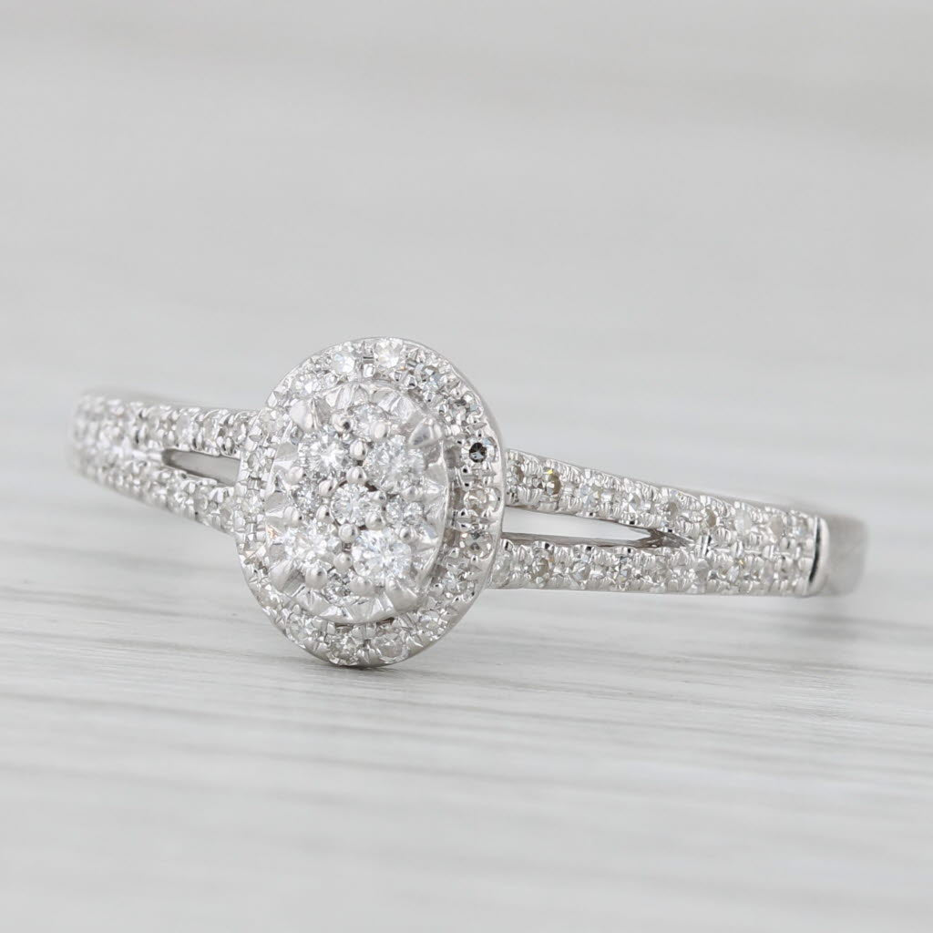 Light Gray 0.21ctw Diamond Cluster Halo Engagement Ring 10k White Gold Size 8.5