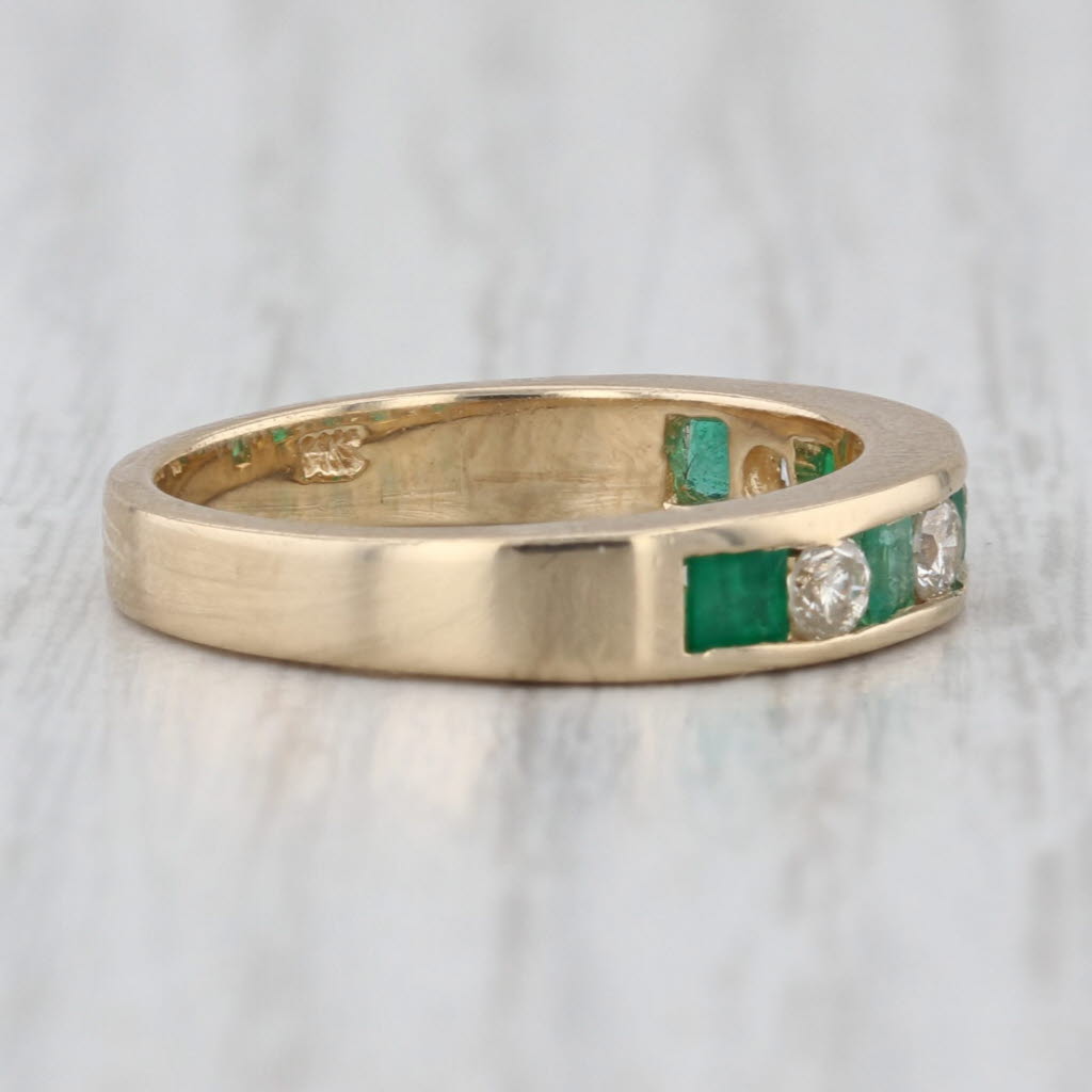 0.65ctw Emerald Diamond Wedding Band 14k Yellow Gold Size 6.75 Stackable Ring
