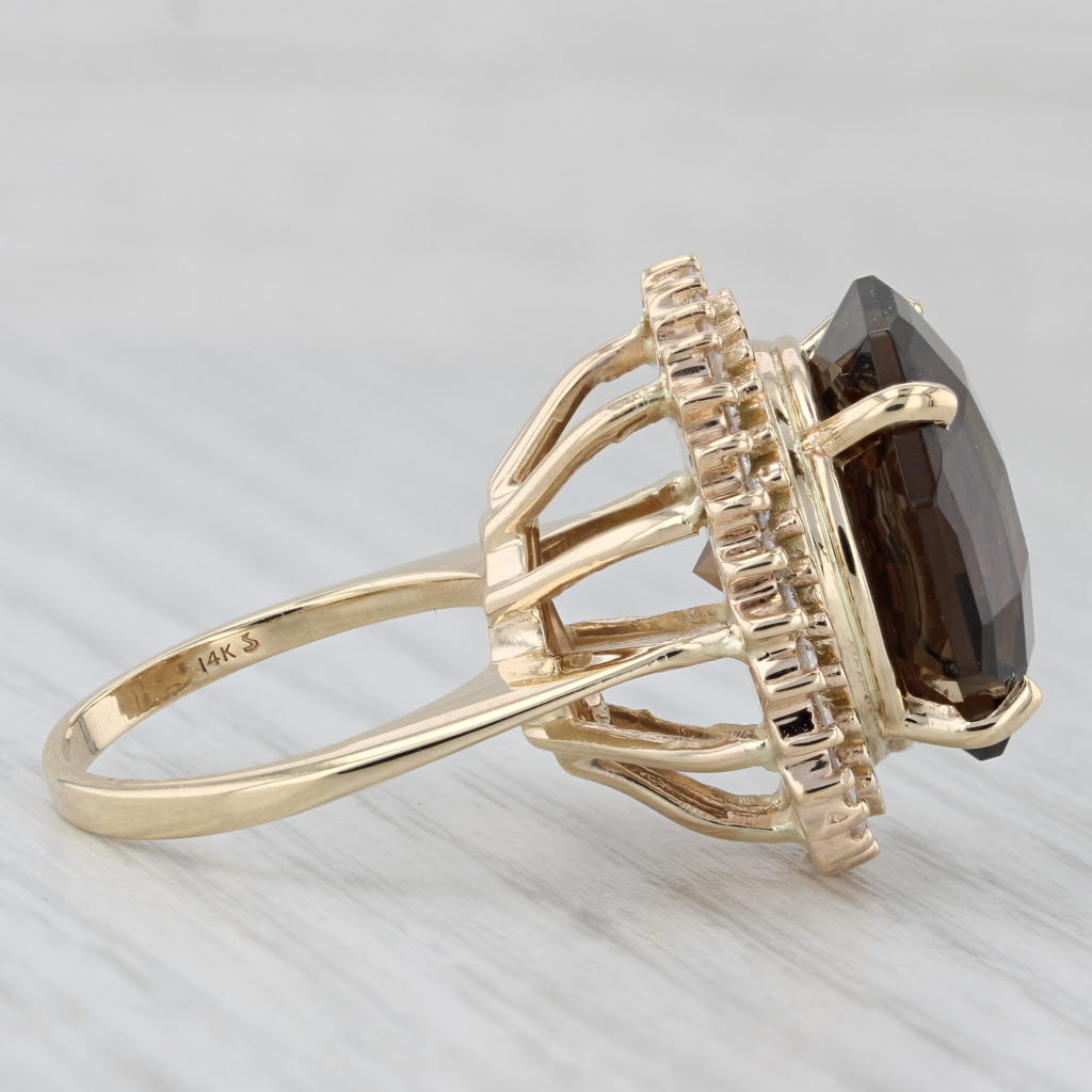 Light Gray 18.4ctw Smoky Quartz Diamond Halo Ring 14k Yellow Gold Size 7 Cocktail