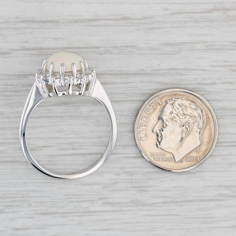 Gray Oval Cabochon Opal 0.36ctw Diamond Halo Ring 14k White Gold Size 7.75