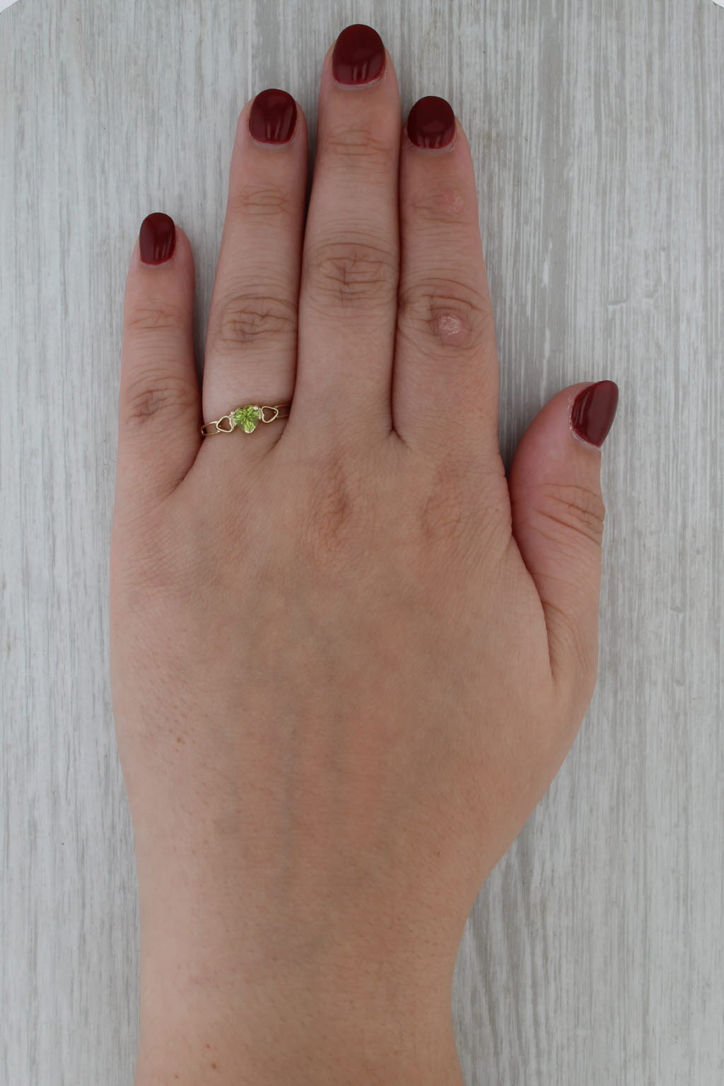 0.40ct Peridot Heart Solitaire Ring 10k Yellow Gold Size 6.75 Stackable