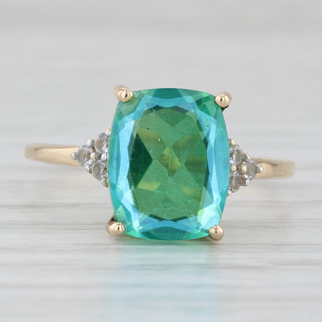 Light Gray Blue Green Lab Created Quartz Glass Doublet Topaz Ring 14k Yellow Gold Size 7