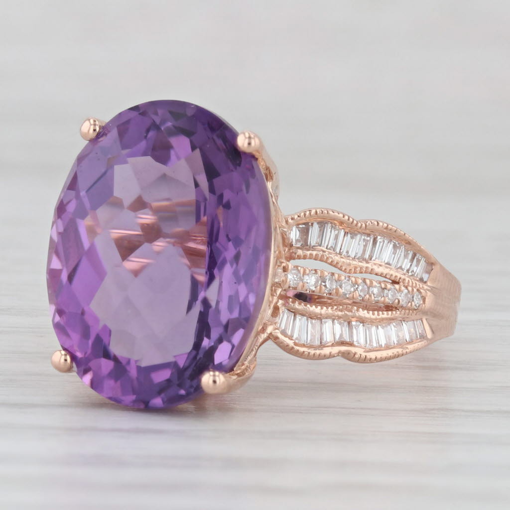 Light Gray Effy 11.69ctw Oval Amethyst Diamond Ring 14k Rose Gold Size 7.25