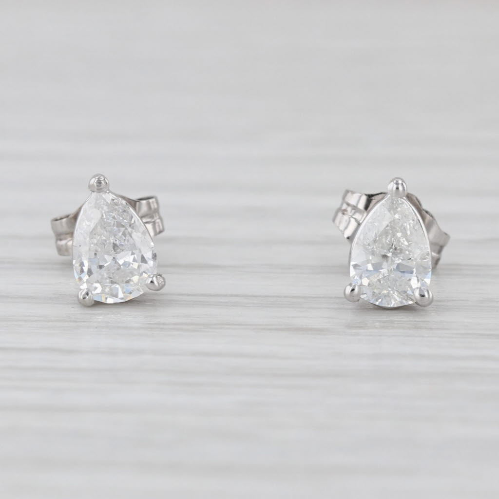 Small 0.72ctw Diamond Stud Earrings 14k White Gold Pear Solitaire Studs