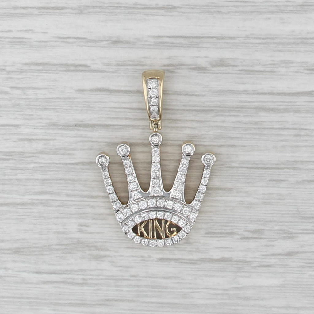 0.80ctw Diamond Crown King Pendant 10k Yellow White Gold Statement