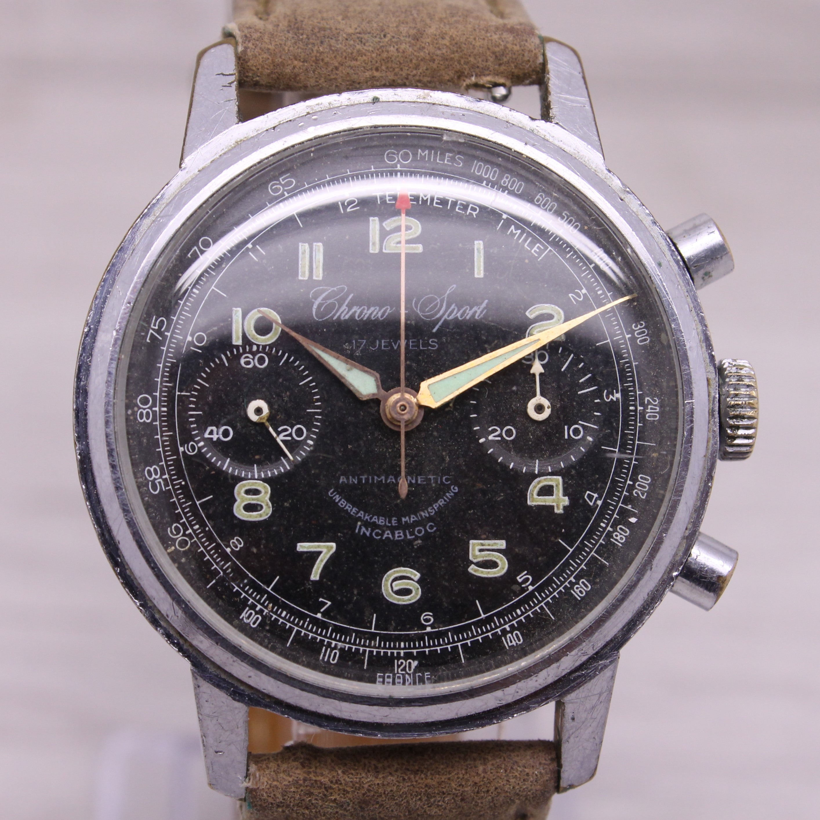 Gray Vintage Chrono Sport 37mm Steel Back Mens Chronograph Watch Venus 188 Arlen Trop