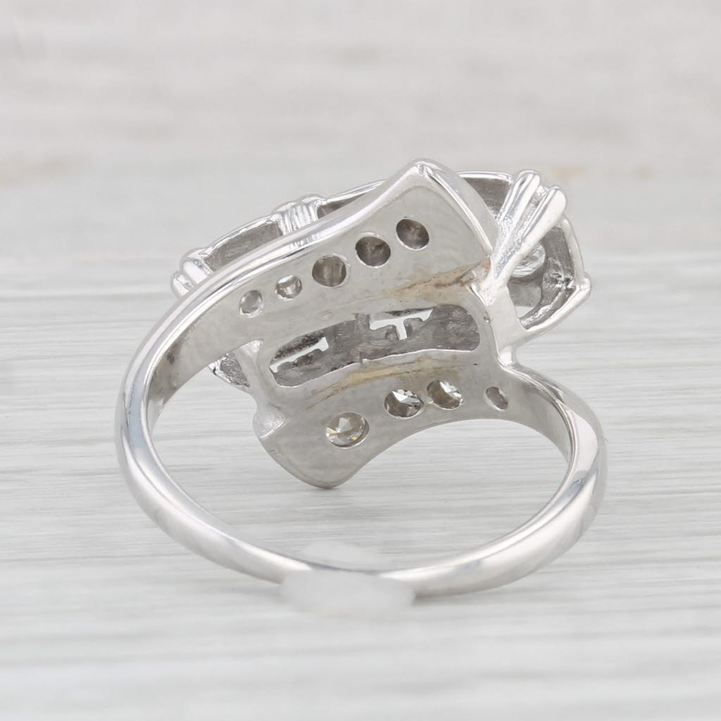 Light Gray Vintage 0.87ctw Diamond Bypass Ring 14k White Gold Size 5.75