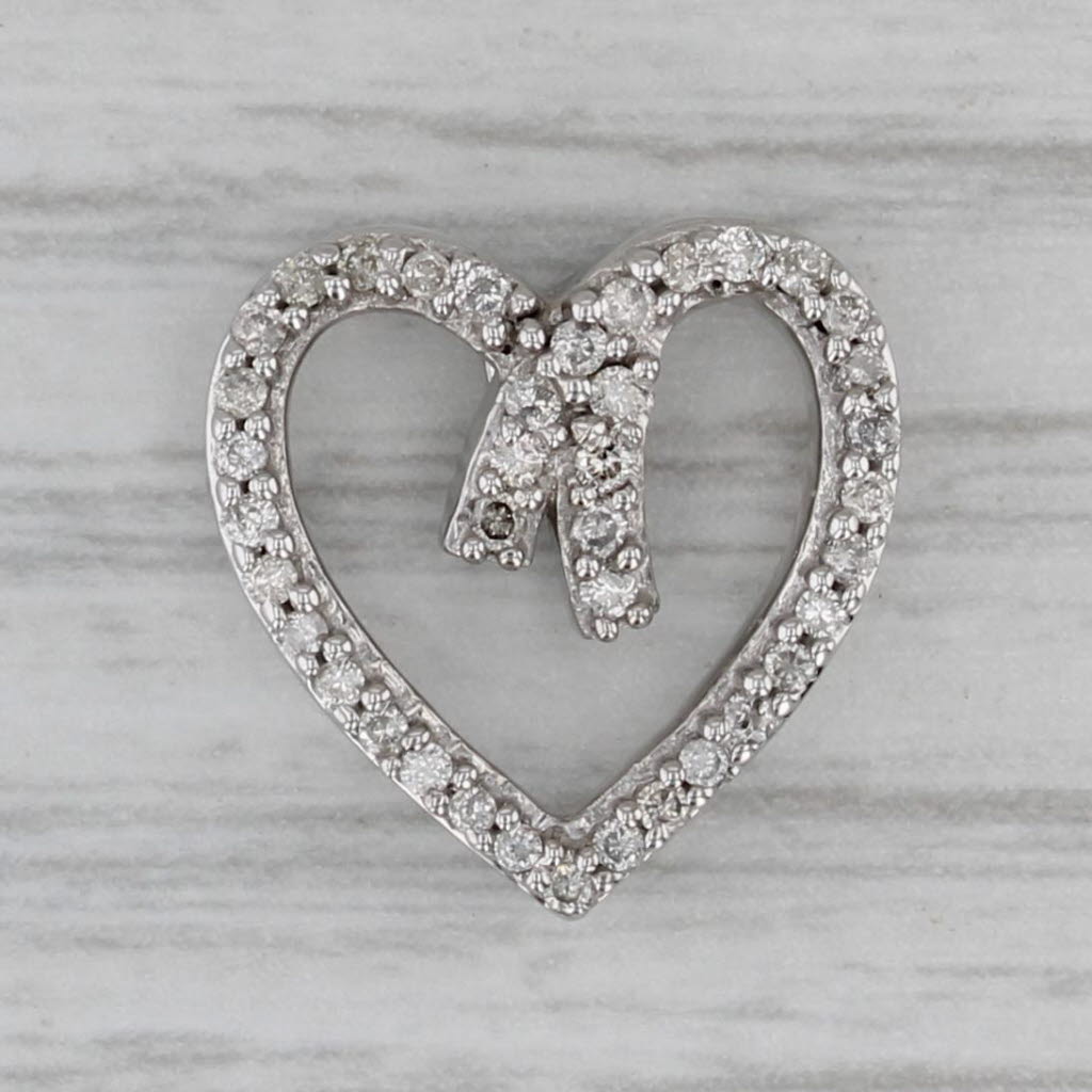 Gray 0.20ctw Diamond Open Heart Pendant 14k White Gold Floating Drop