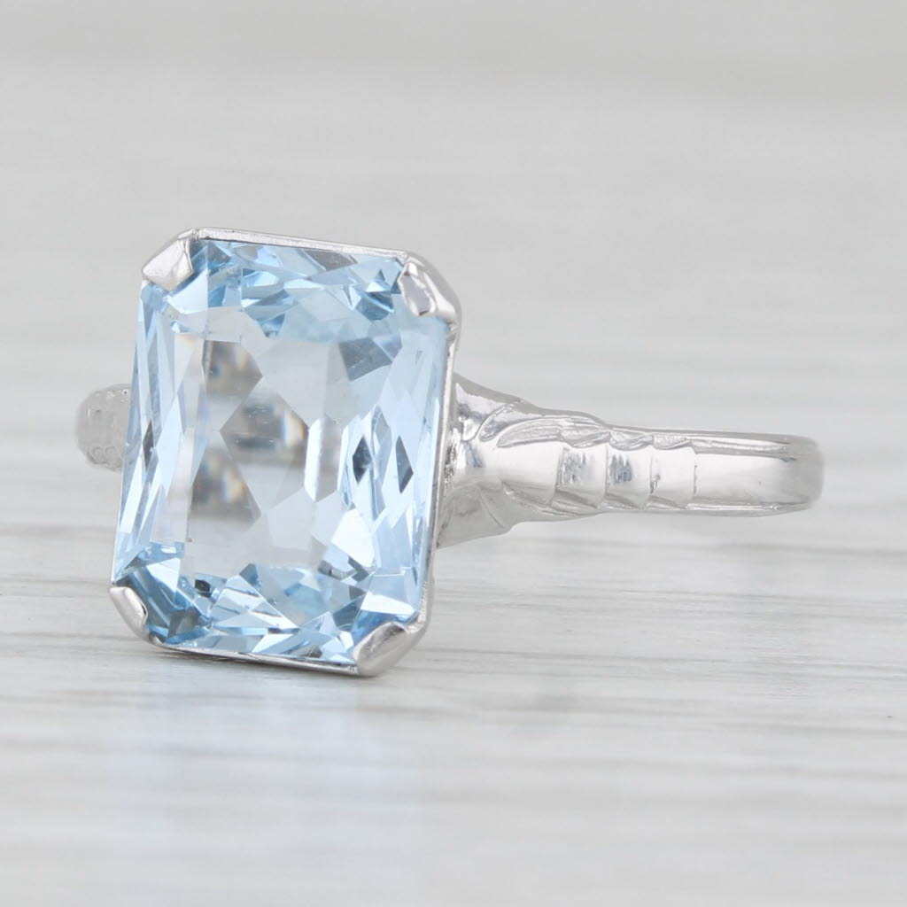 Light Gray Vintage 3.30ct Lab Created Blue Spinel Ring 10k White Gold Size 7